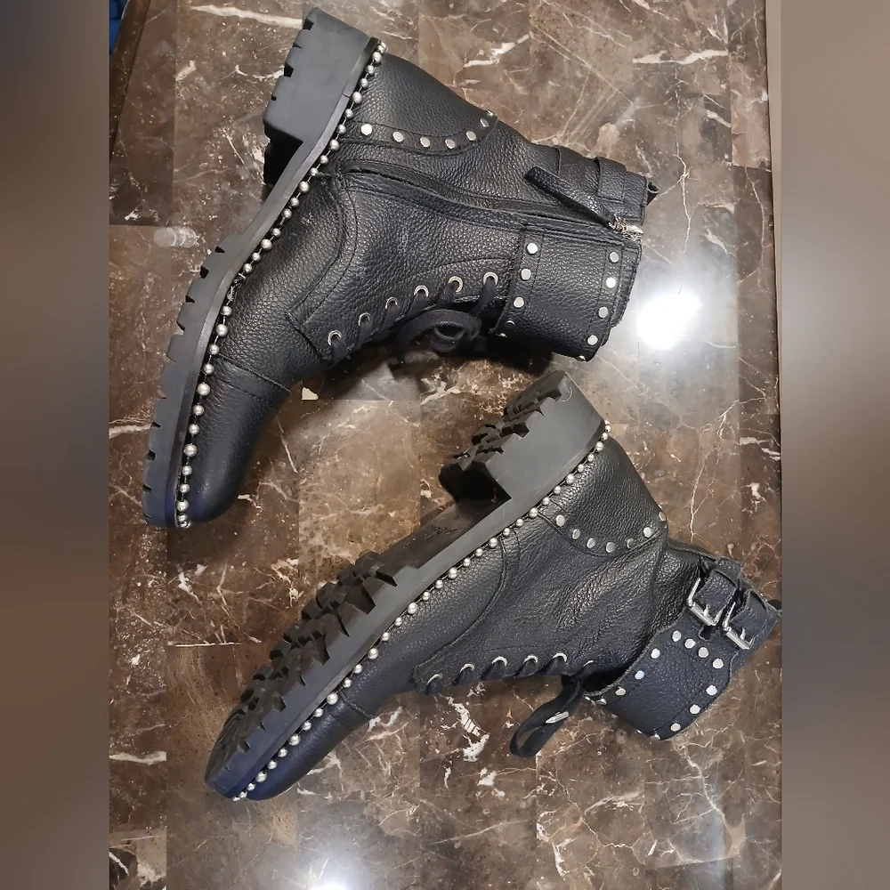 Sam Edelman Black Combat Boots with Silver Studs - Picture 10 of 11
